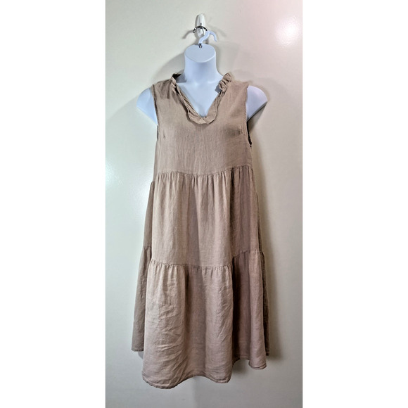 Le Raganne Womens Italian Linen Midi Dress Sz L Dusty Lavender Beach Cottagecore - Picture 1 of 8